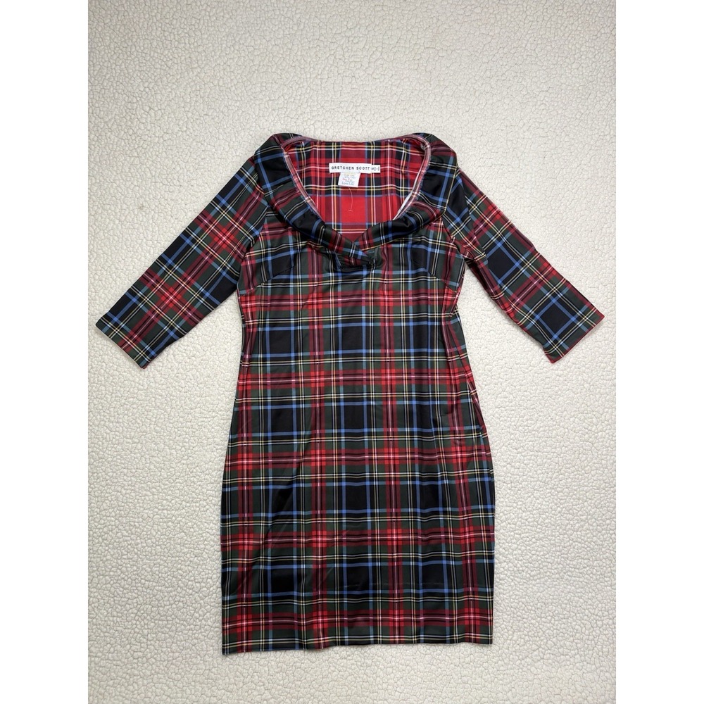 Gretchen Scott Size S Ruffneck Dress Duke of York Red Black Plaid Festive Ruffle